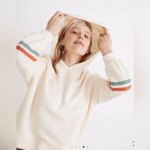 Madewell Cream Hoodie with Red & Blue Stripes